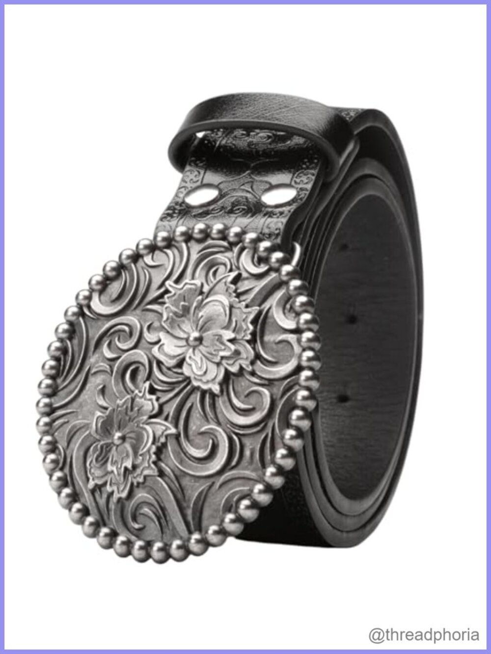 Western PU Leather Belt Embossed Floral Buckle Cowboy Cowgirl Jeans Pants